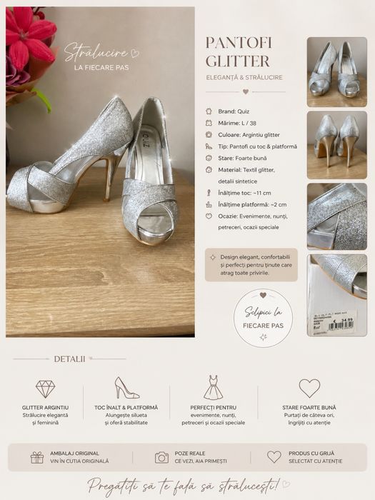 Pantofi eleganti#argintii#marimea 38
