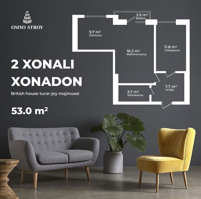 2 xonali kvartira sotiladi
