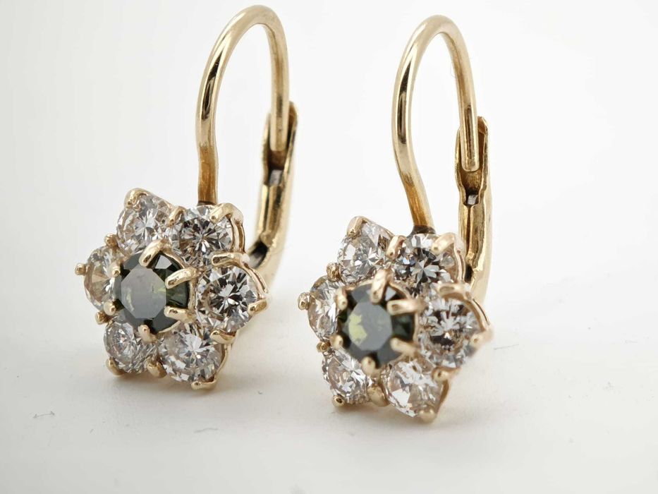 Cercei 14k diamante naturale albe si verzi 1.8ct