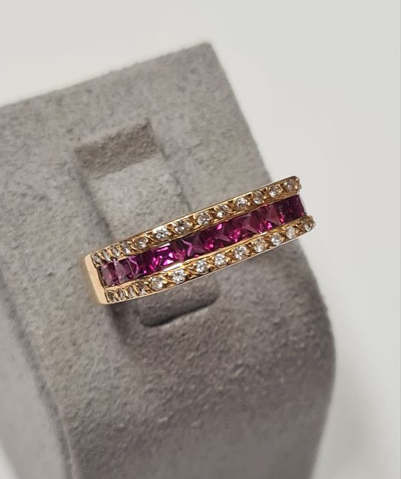 Inel din aur galben 18k, cu rubine si diamante naturale, IAU845