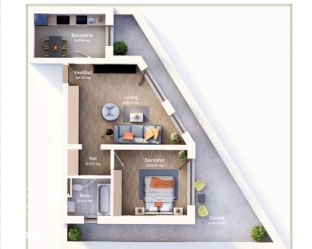 Apartament 2camere 77mp unic în ansamblu, cu terasă atipică și vedere