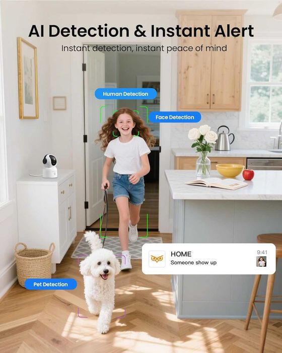 AKINGUAR Wifi камера за сигурност, 4K 8MP камера за домашни любимци