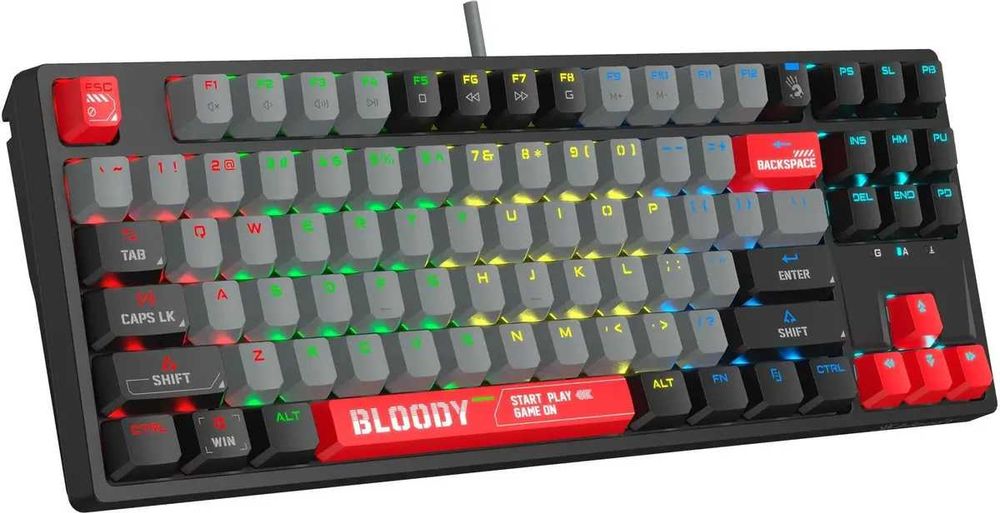 Игровая мех-кая клавиатура  Bloody S87 RED SWITCH/black/Grey/White 1.4