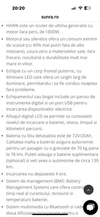 Scuter electric Sunra Hawk NOU