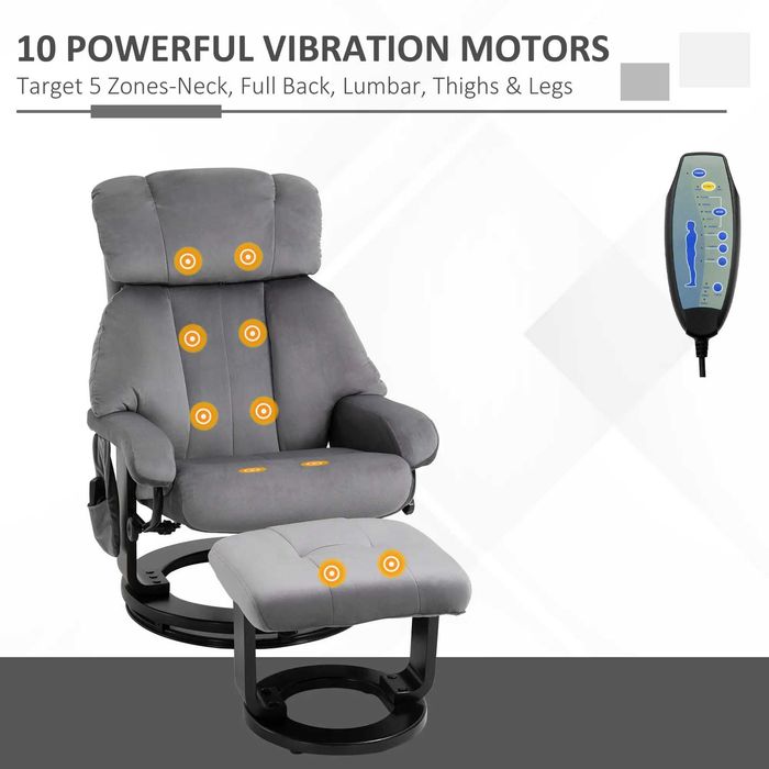 Fotoliu Reglabil cu Telecomandă cu 10 Puncte de Masaj , Gri , HOMCOM