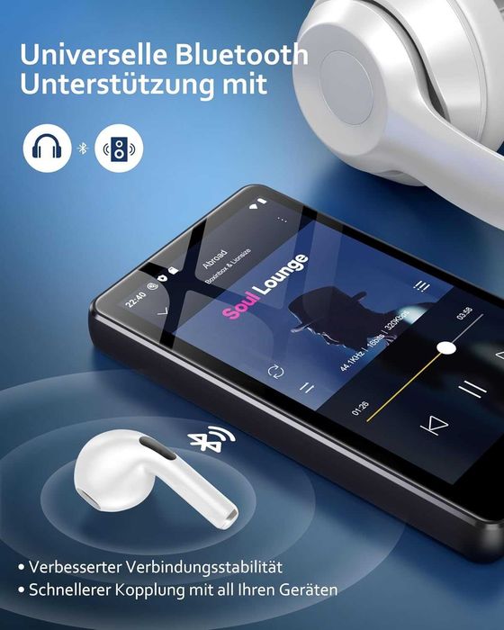 MP3 Плеър AGXOV 144GB с Bluetooth 5.2 – Тъчскрийн, Високоговорител