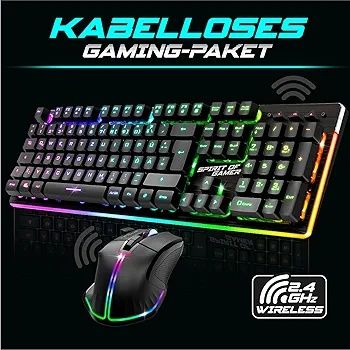 SPIRIT OF GAMER Wireless Gaming Keyboard Set, Black, Rechargeable, RGB