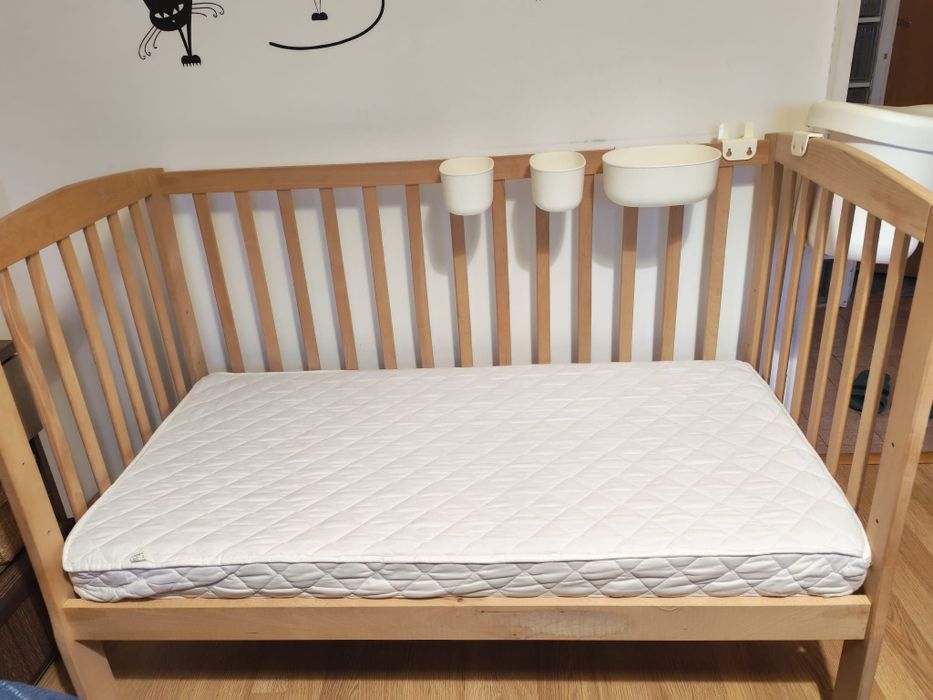 Pătuț lemn natur bebe/copii & saltea cocos