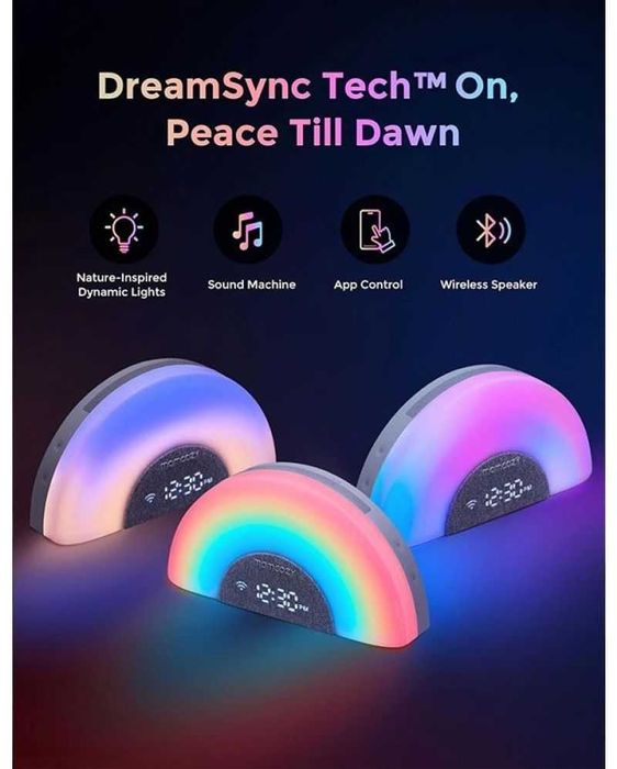 Музикална лампа с бял шум за бебета Momcozy Rainbow 7 режима, 34 мелодии, управление с мобилно приложение
