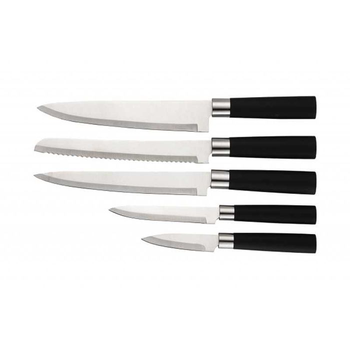 Комплект от 5 кухненски ножа от неръждаема стомана с поставка, Zilan