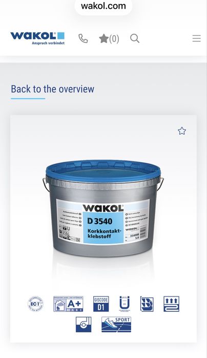 WAKOL D 3540 - Контактно лепило за корк 5 кг.