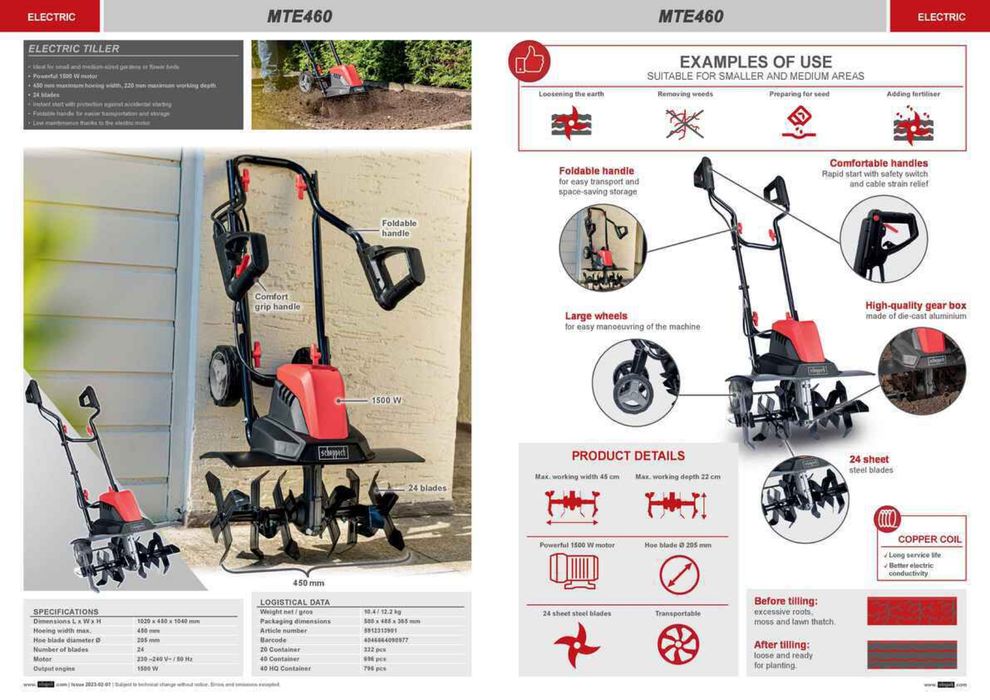 Нова Електрическа фреза /мотофреза Scheppach МТЕ460- 1500W