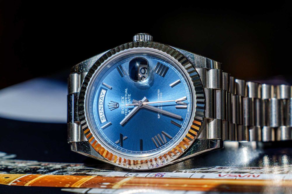 Rolex Day Date 40mm, aur alb, ref 228239, full set, ca nou