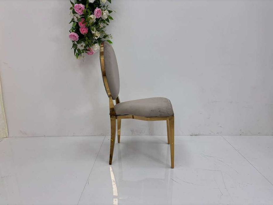 Scaun Auriu Lux Tapitat, Catifea Cappuccino, Otel Inoxidabil, Auriu