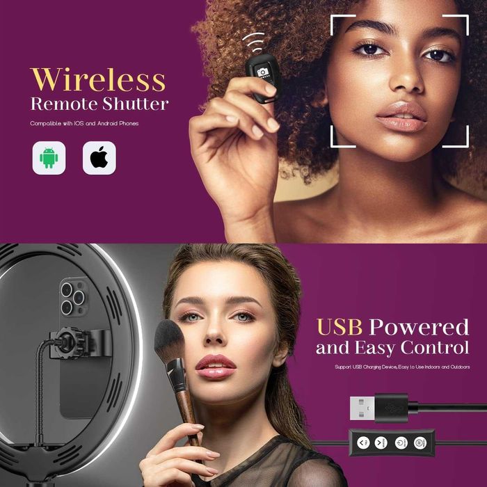 UPhitnis 12-инчова пръстеновидна светлина със статив за  телефон