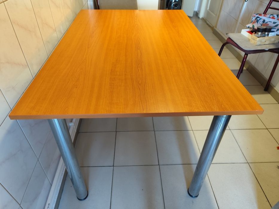 Masa bucătărie 120x60 cm, blat lemn, picioare cromate