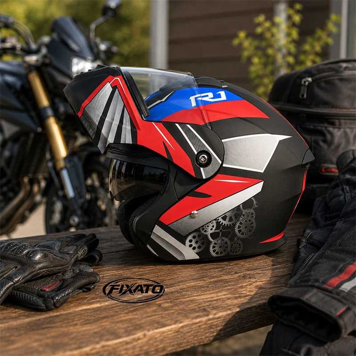 Casca Moto/Scuter Flip-Up, Viziera Dubla, Protectie UV, Rosu