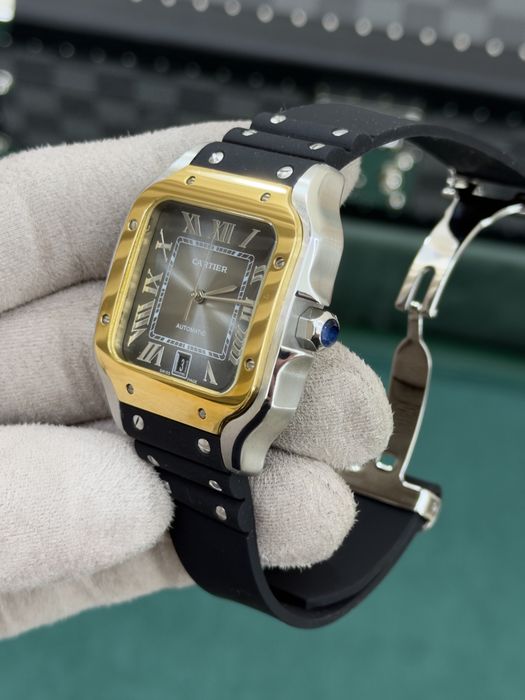 Cartier Santos 100 XL Two-Tone – Grey Dial, Black Rubber Strap