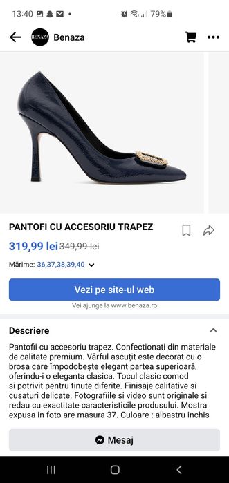 Pantofi Benaza albastru închis cu accesoriu