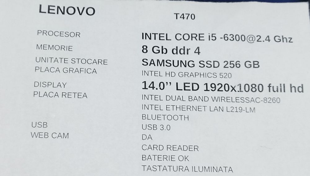Laptop Lenovo T470