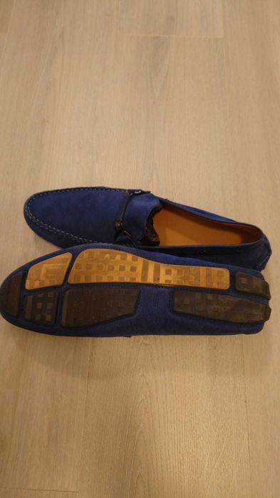 Mocasini Hugo Boss, piele intoarsa, bleu ciel, marimea 45
