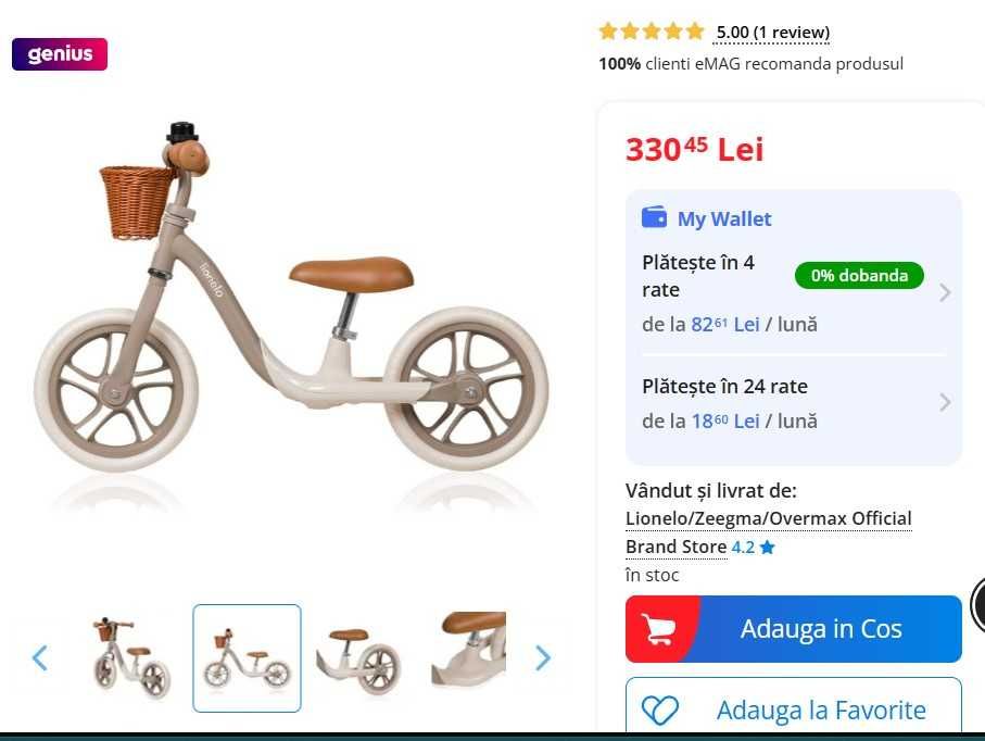 Bicicleta fara pedale pentru copii (Lionelo)