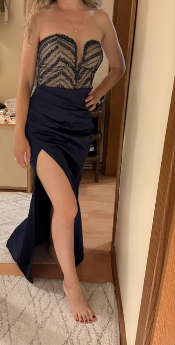 Официална дълга синя рокля