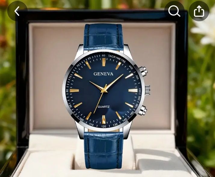 Комплект от луксозен мъжки моден часовник с календар и бижу