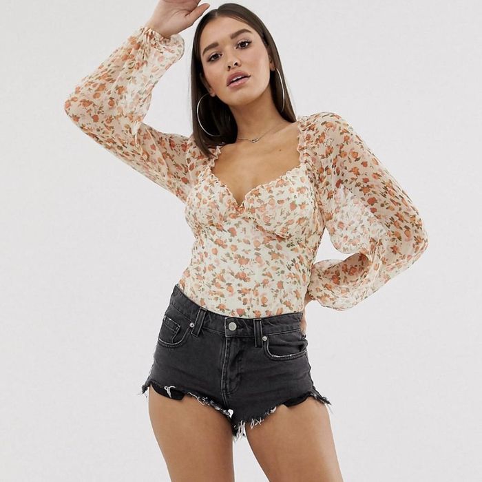 Body imprimeu floral Missguided maneci bufante