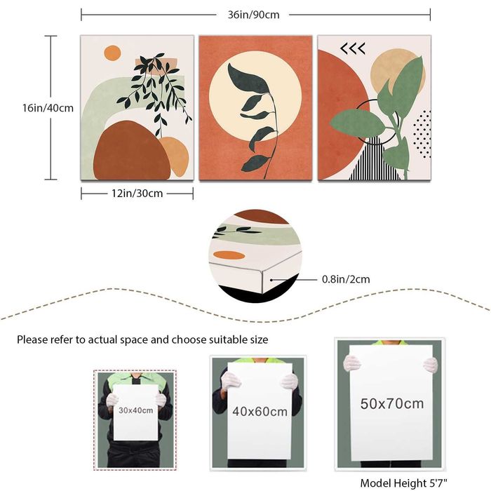 3x Picturi Boho, Modern, Abstract, Pânză, Tablou - 40x30 cm