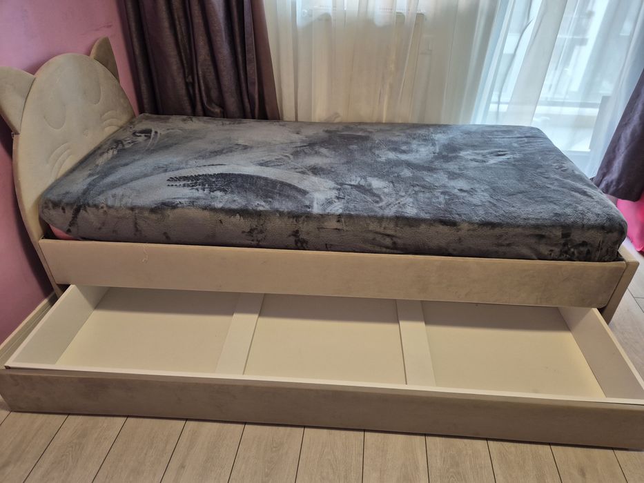 Pat copil 90x200 Pisica cu spatiu depozitare.