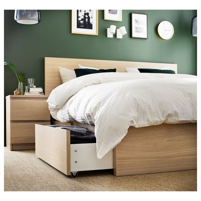 Pat Ikea Malm cu lăzi depozitare și saltea spumă Jysk