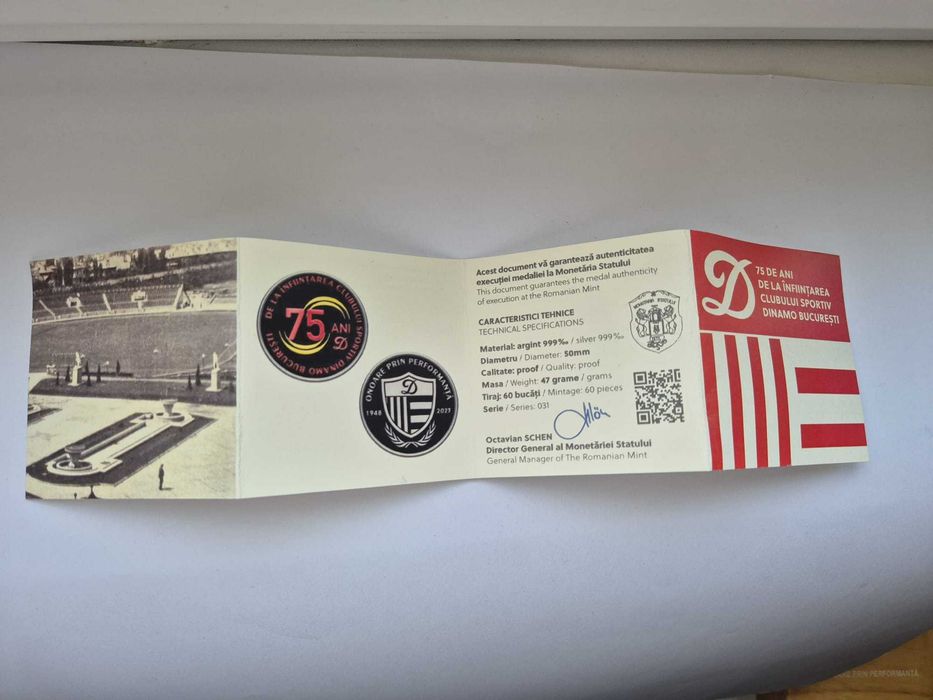 Medalie 75 de ani de la infiintarea C. S. Dinamo  Ar. 999/47 grame.