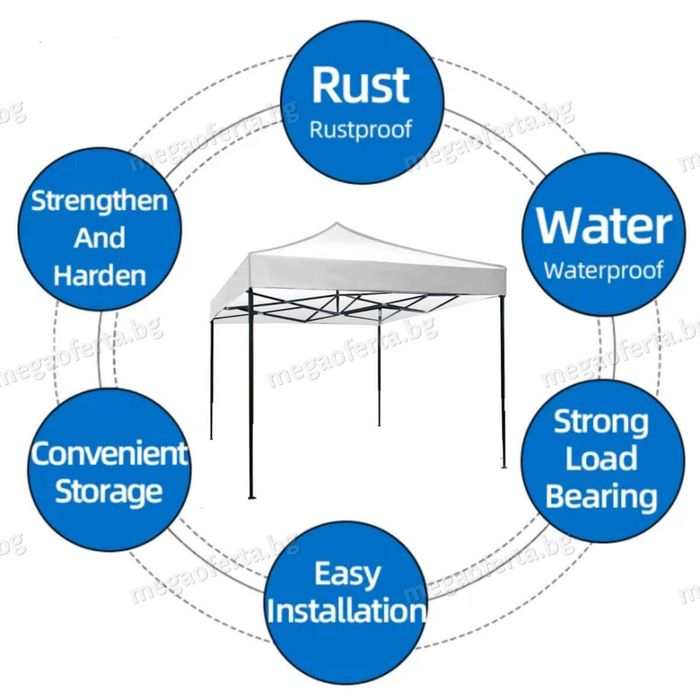 Градинска сгъваема шатра 3х3 усилена конструкция и гумирано покривало
