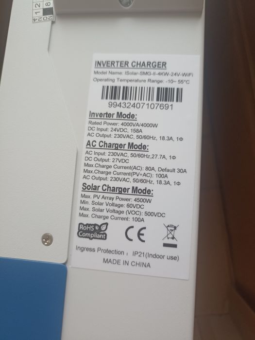 Invertor Easun 4000w, 24v, hibrid solar off grid MPPT