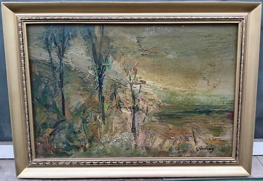 Tablou vechi - marginea padurii - semnat I. Tuculescu