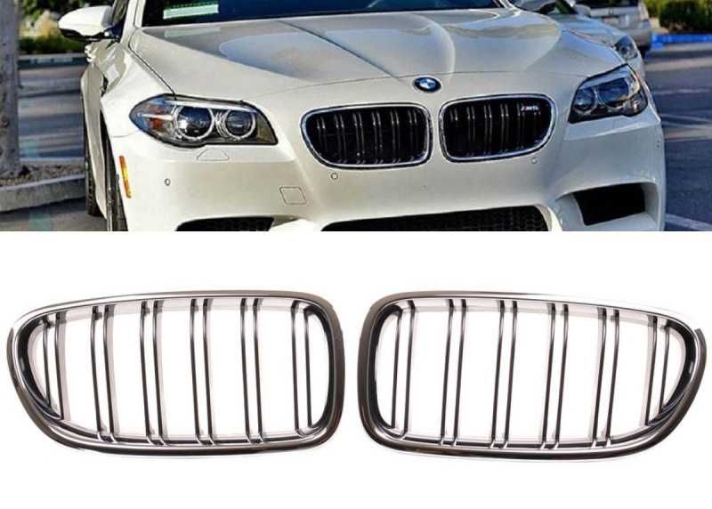 Grila dubla BMW F10 F11 M LOOK crom negru lucios NOU