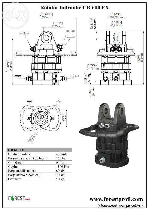 Rotator hidraulic 6 tone (CR-600FX) cu flansa pentru graifer