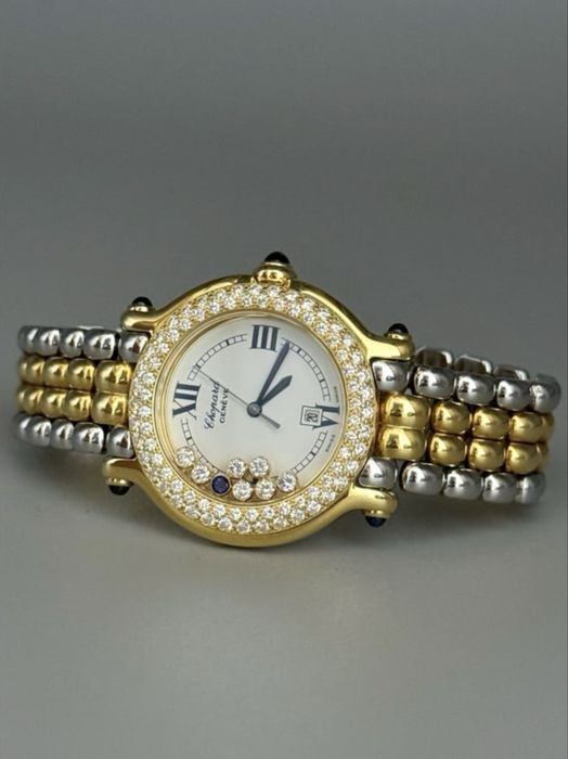 Chopard Happy Sport Оригинален Часовник, Злато с Диаманти и Сапфири