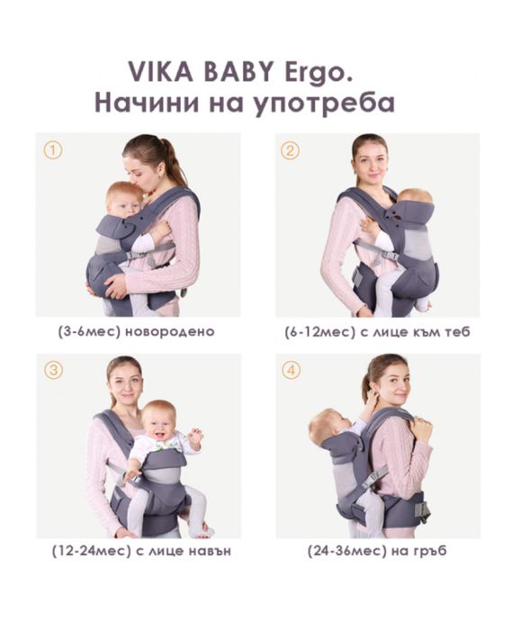 Ергономична раница за бебе Vika Baby®, Тъмно сив