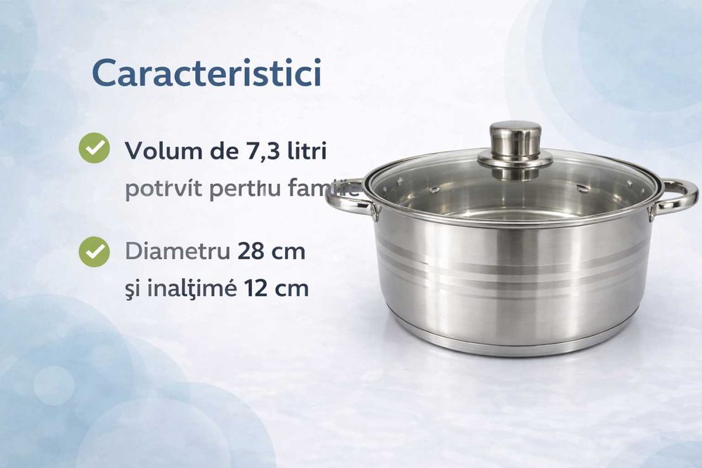 Cratita inox 7.3 litri cu capac de sticla pentru gatit zilnic
