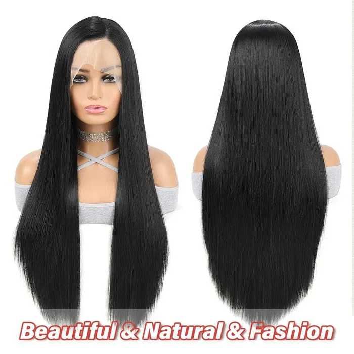 Черна дантелена синтетична перука 70 см – Lace Front 13x4