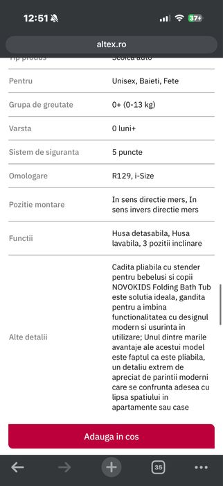 Scoica Auto Baby Care Pro pentru bebelusi