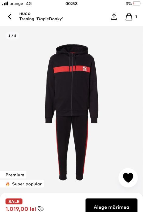 Trening pantaloni bluza hoodie Hugo negru marimea L original 100% Hugo boss super pret bumbac nou cu eticheta