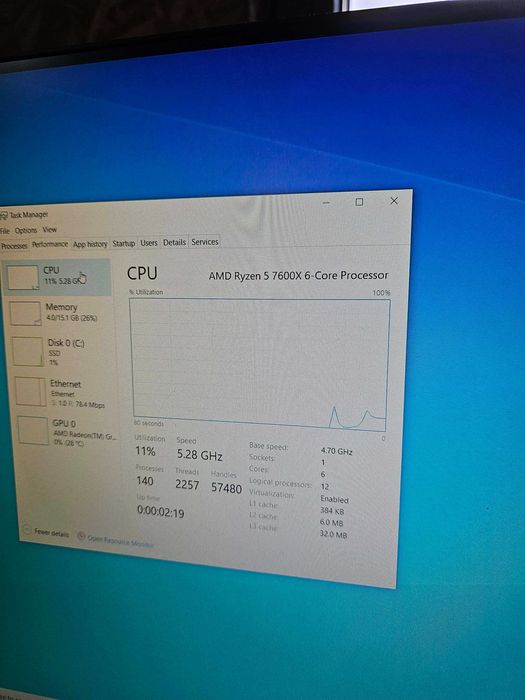 Sistem gaming Ryzen 7600X, 16gb DDR5, RTX 5060, SSD, Rgb, Fishtank etc