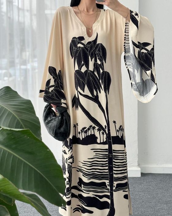 Уникална рокля 100% вискоза палми Дубай Италия Гърция