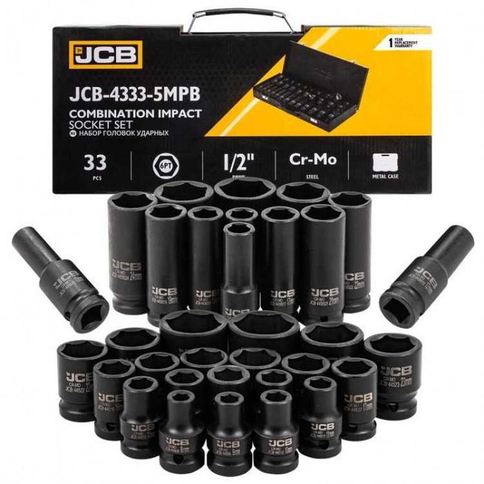 НЕМСКИ Комплект Ударни Вложки 33 Части 1/2″ JCB + ЛЕД ФЕНЕР