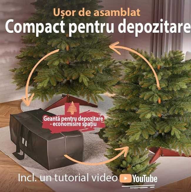 Brad artificial Pure Living 250 cm, ramuri realiste, suport lemn