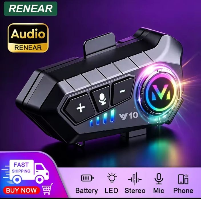 Intercom pentru casca moto, Speed1 Y10, Bluetooth, autonomie 32h, rezistent apa IPX6, negru HandsFree Bluetooth Casca Moto