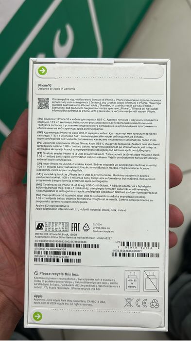 Iphone 16 , 128 gb, Black, запечатанный.